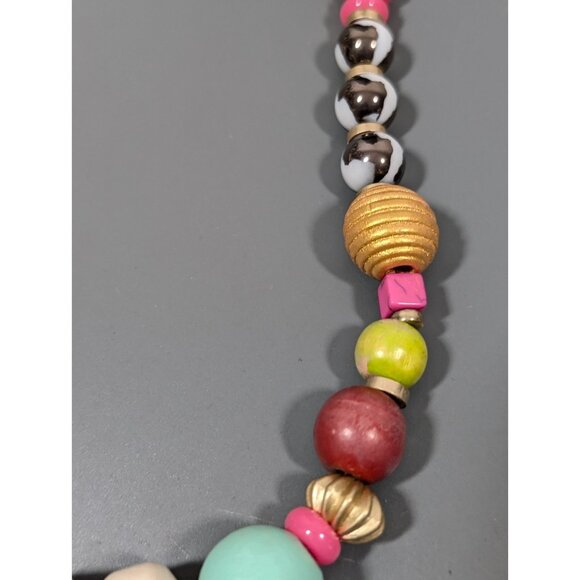 Plunder Blue Pink Gold Tone Tribal Boho Chunky Statement Necklace 27 in - Picture 4 of 8